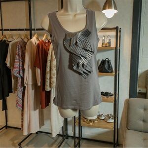 Ann Taylor  Gray Tank Top with Ruffle Accent